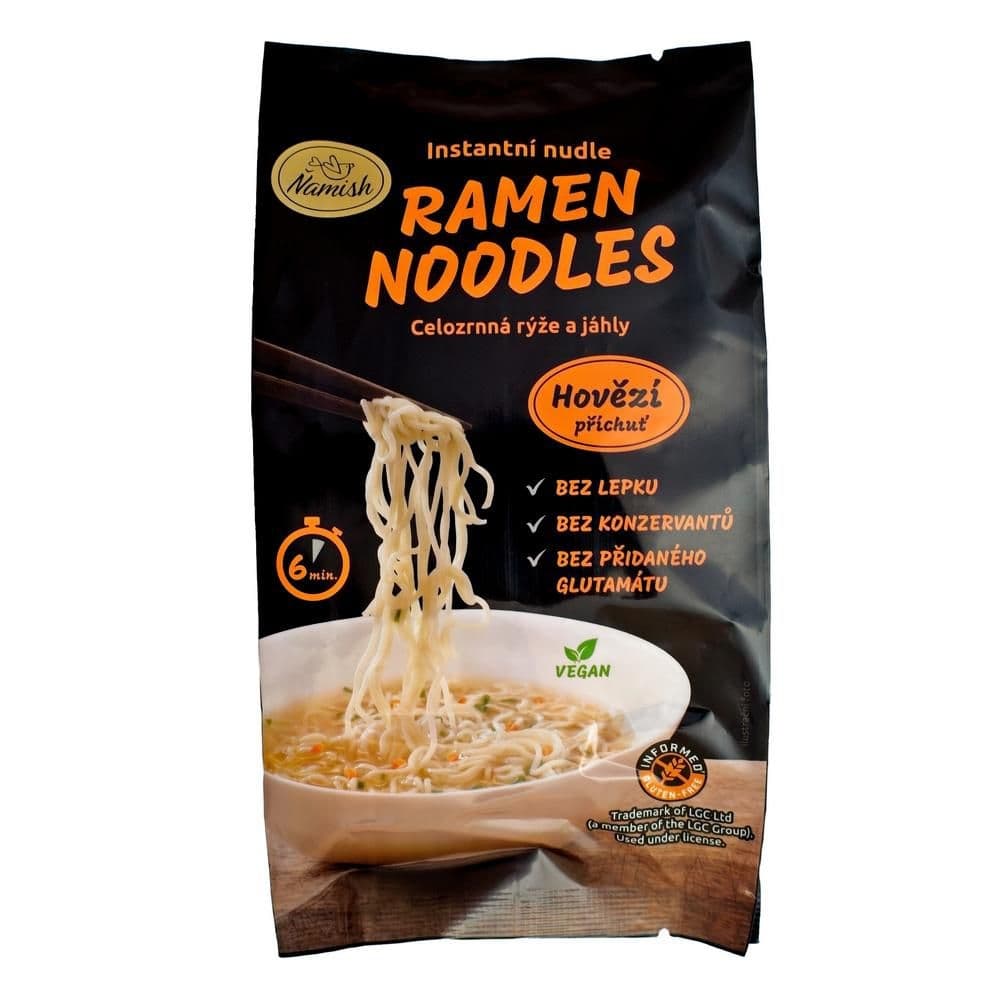 Ňamish Instantní nudle celozrnná rýže a jáhly s hovězí příchutí bez lepku 57g