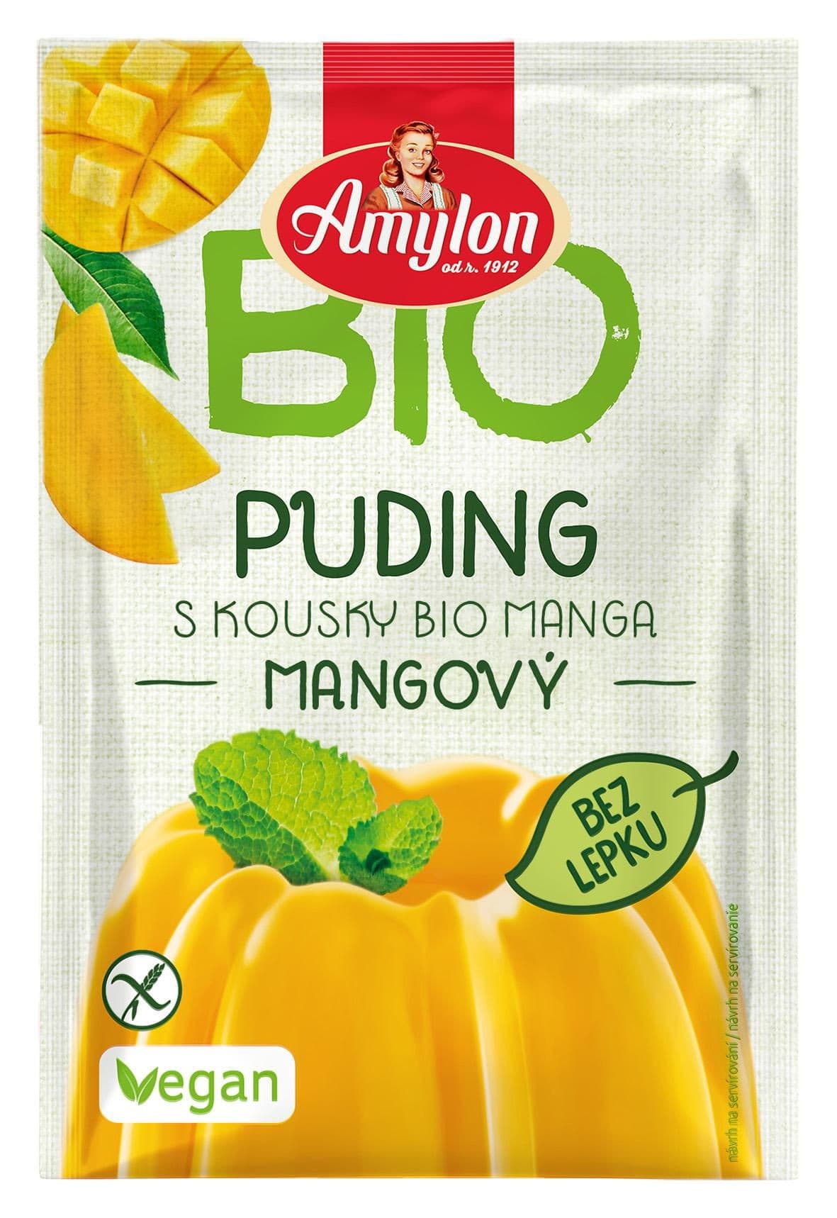 Amylon, Bio puding mangový s kousky bio manga - bez lepku, bezgluténový v prášku 40g