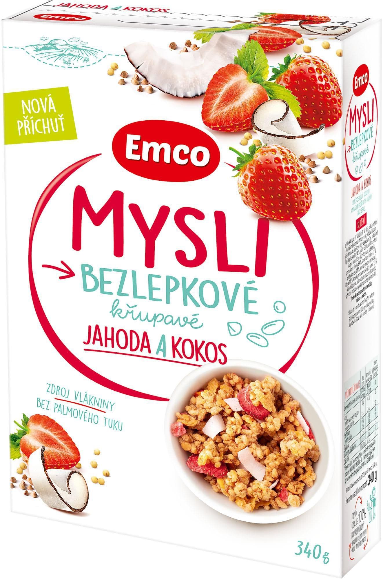 Emco Mysli bezlepkové jahoda a kokos 340g