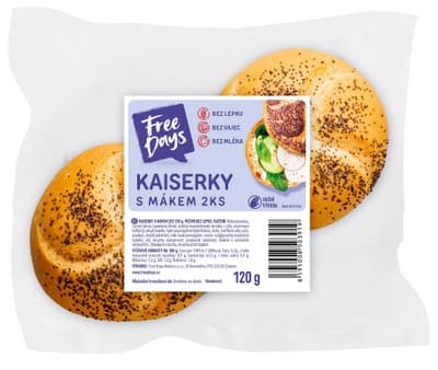 FreeDays Kaiserky s mákem, bez lepku, 2 ks