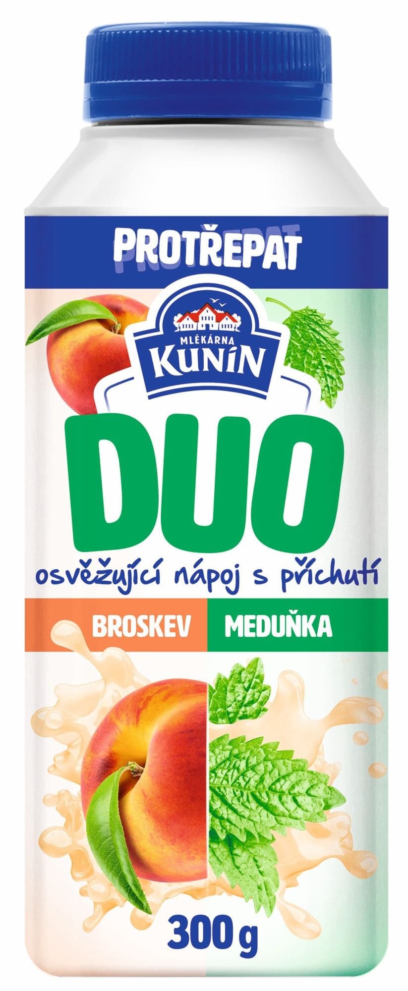 Mlékárna Kunín Duo zakysaný nápoj s příchutí broskev a meduňka