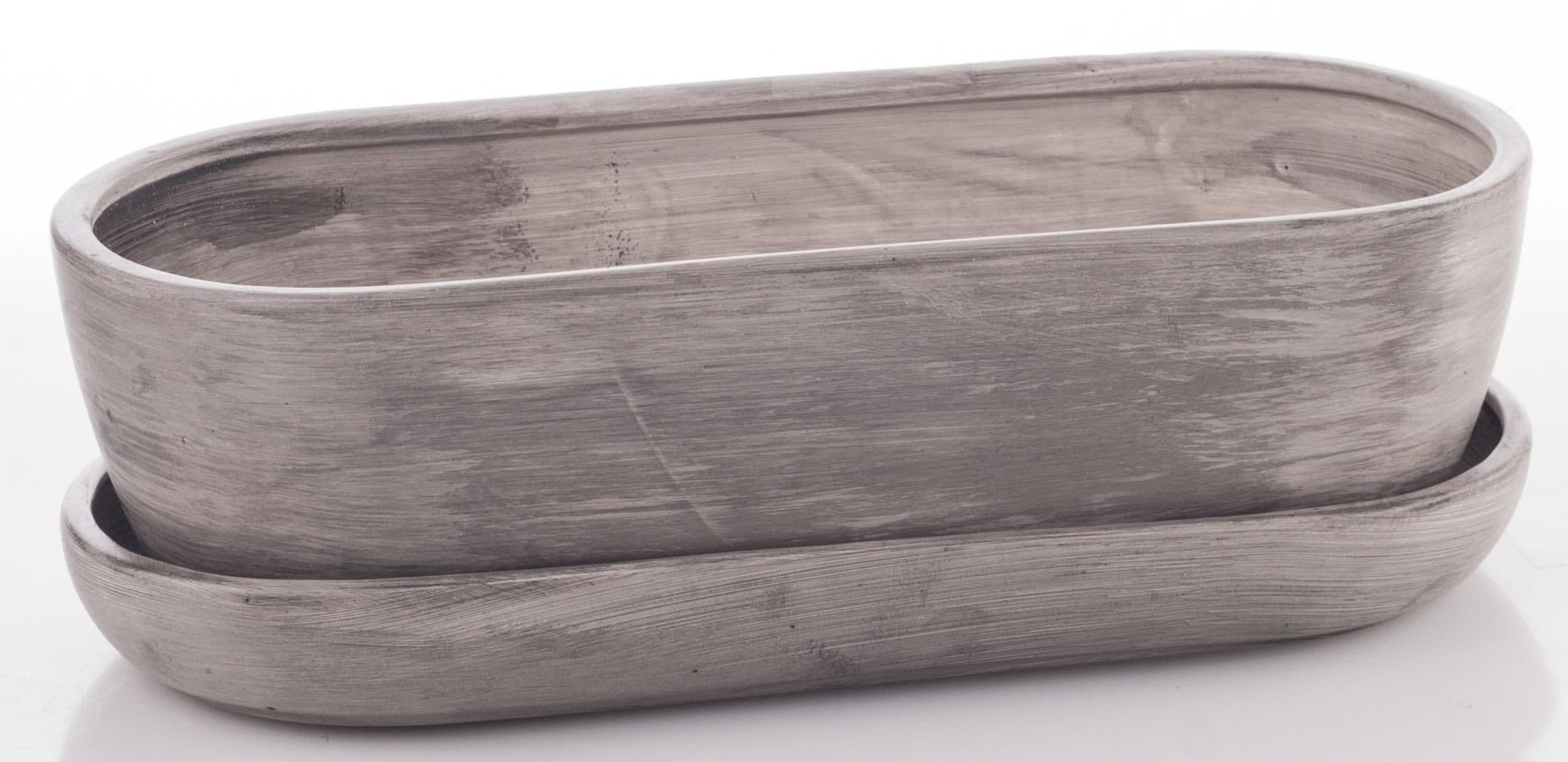 Truhlík KAKTUS O GREY + podmiska keramický šedý matný 32cm