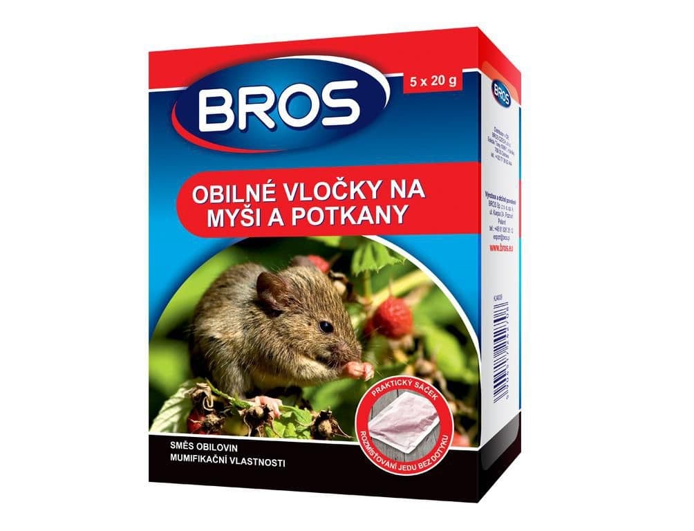 Rodenticid BROS obilné vločky na myši a potkany 5x20g