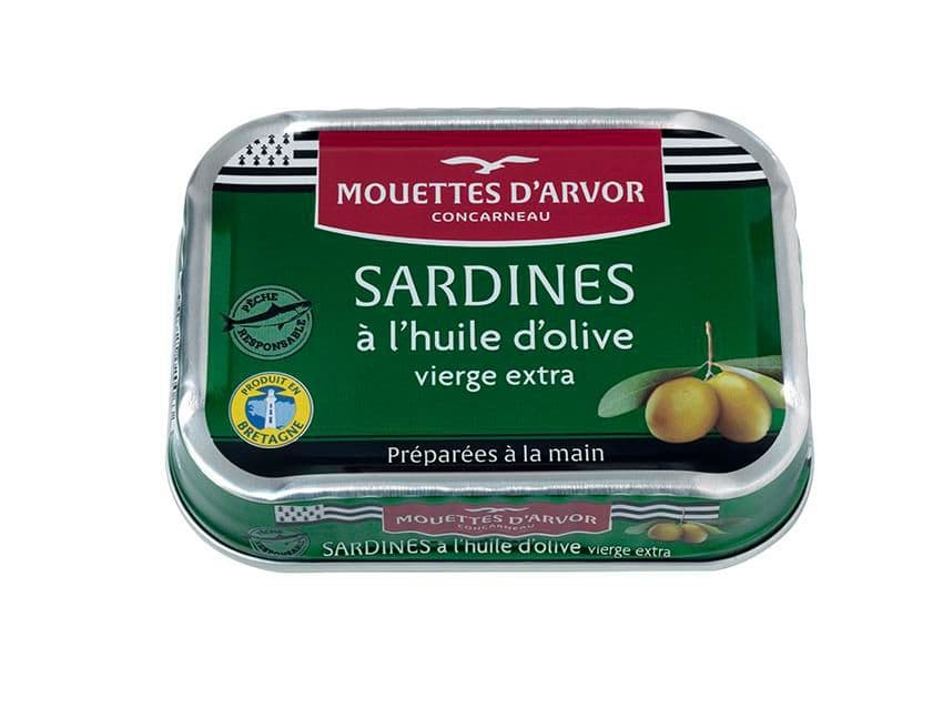 Mouettes d'Arvor Sardines in extra virgin olive oil, Sardinky v extra panenským olivovým oleji115g