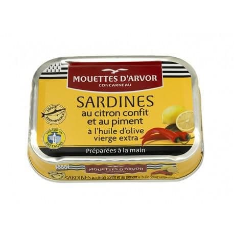 Mouettes d'Arvor Sardinky s kandovaným citrónem a chilli v extra panenském olivovém oleji 115 g