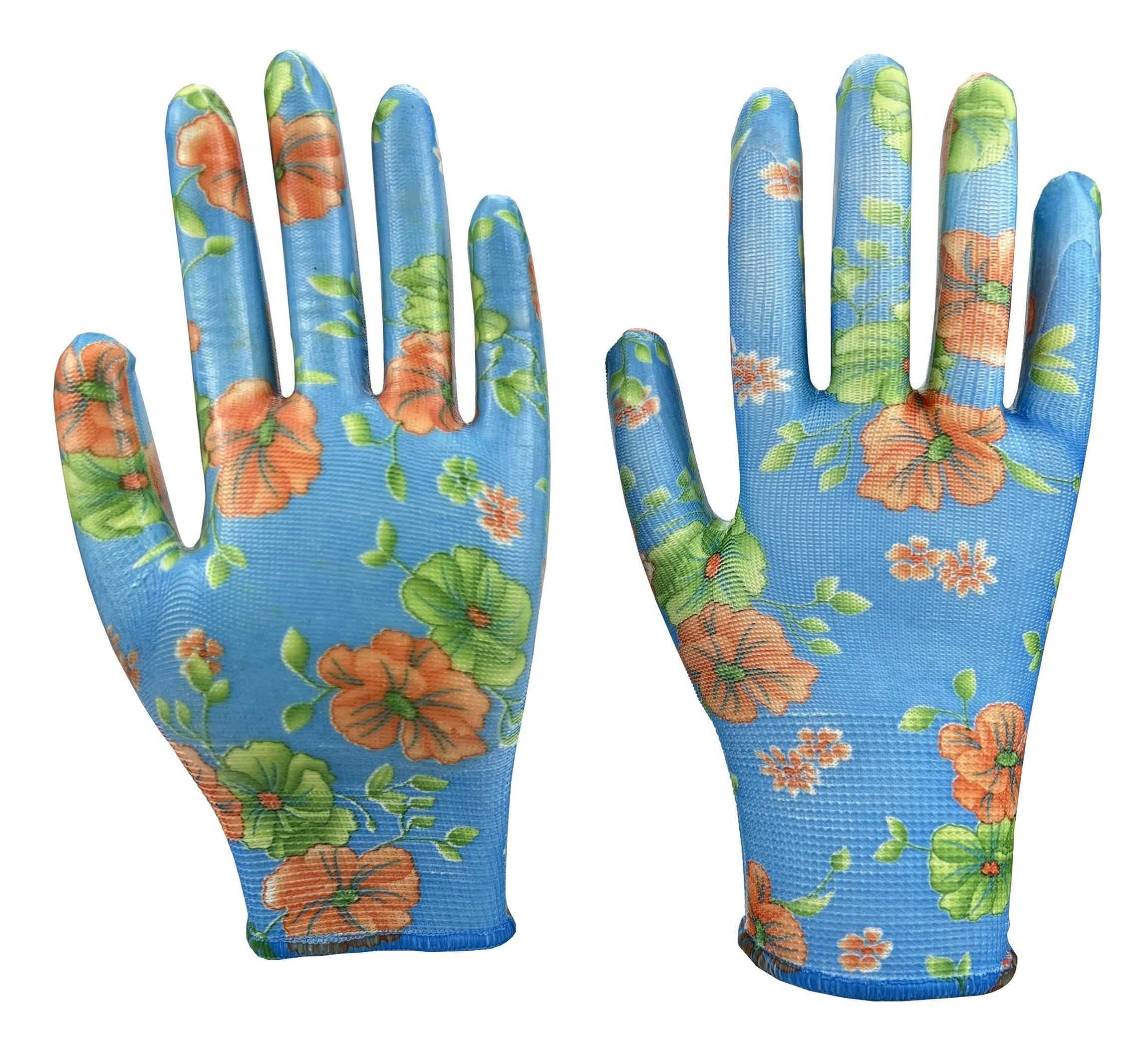 Rukavice zahradní vel. 10 NITRILE flowers blue