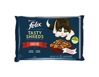 Felix Tasty Shreds kapsičky pro kočky hovězí, kuře ve šťávě 4 x 80 g