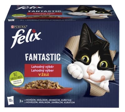 Felix Fantastic kapsičky pro kočky kuře, hovězí, králík, jehněčí v želé 12x85g