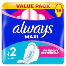 Always Maxi Super Hygienické Vložky (Velikost 2) S Křidélky 18 Vložky