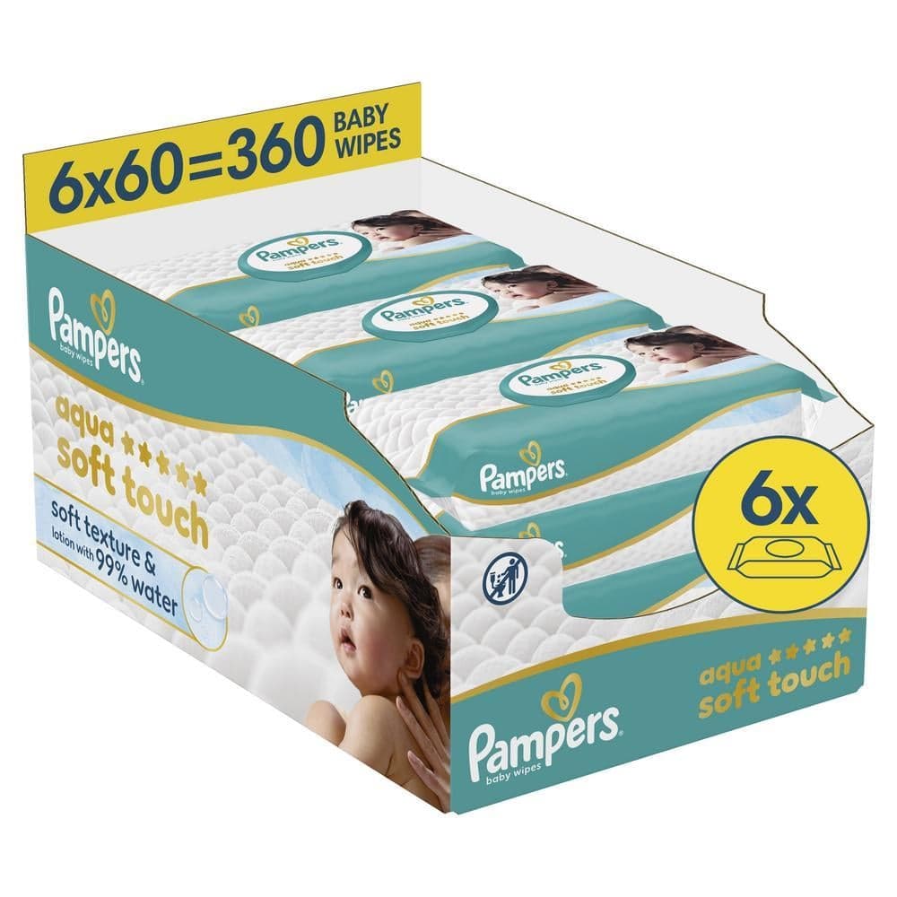 Pampers Aqua Soft Touch dětské čisticí ubrousky 6×60 ks