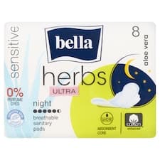 Bella Herbs Ultra Sensitive Aloe Vera Night hygienické vložky 8 ks