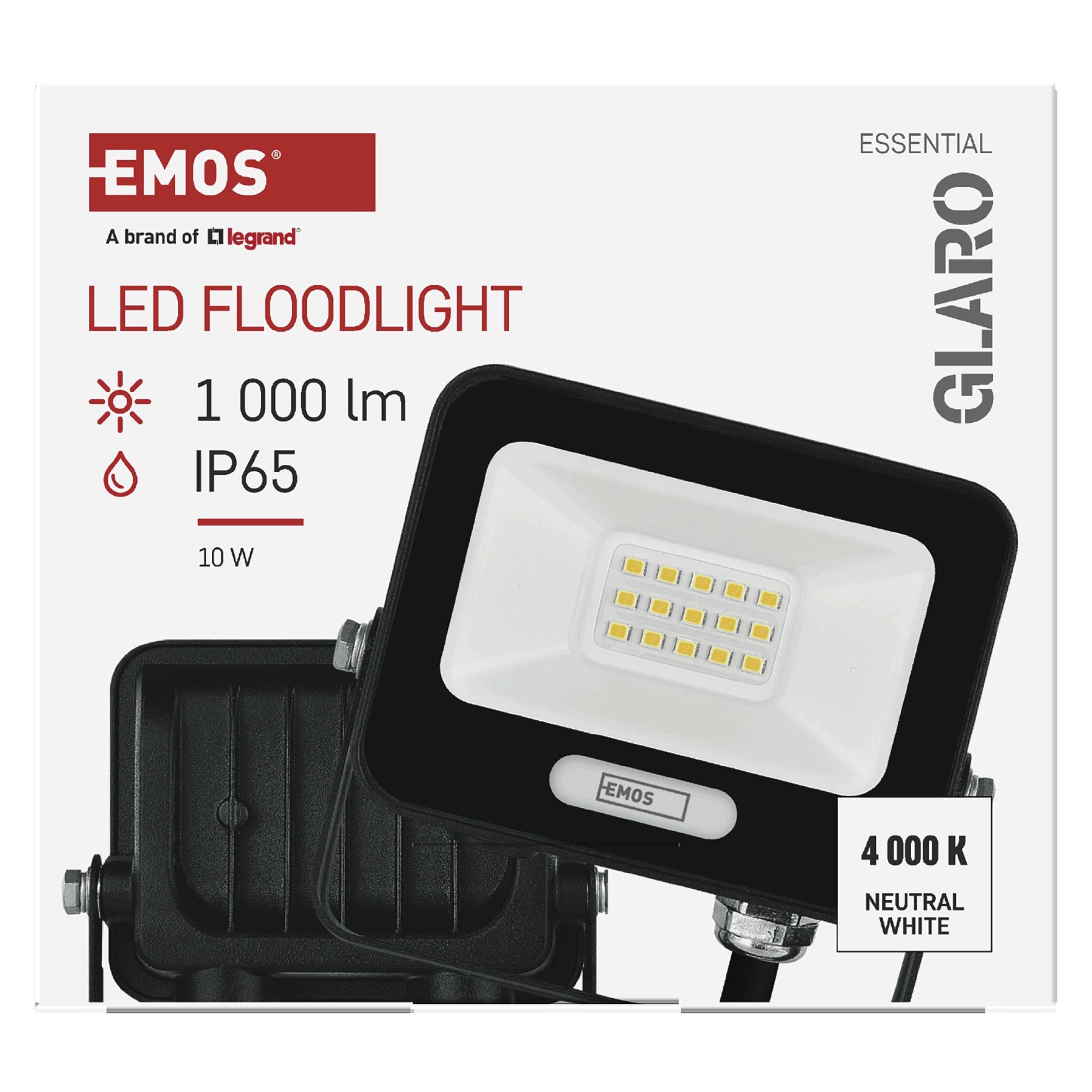 EMOS LED reflektor GLARO 10W, černý, IP65, 1000 lm, neutrální bílá