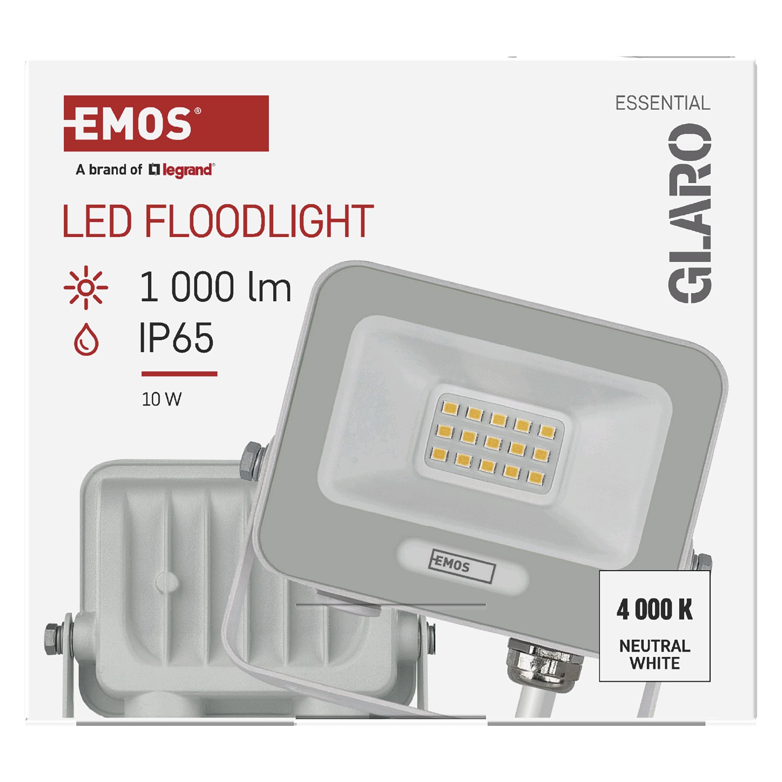 EMOS LED reflektor GLARO 10W, bílý, IP65, 1000 lm, neutrální bílá