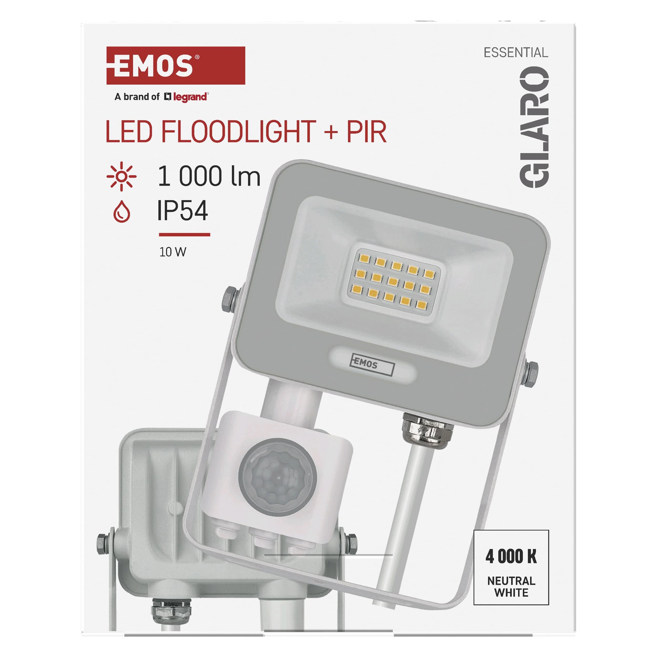EMOS LED reflektor GLARO s pohybovým čidlem, 10 W, bílý, IP54, 1000 lm, neutrální bílá