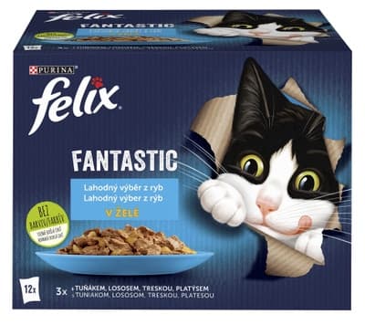Felix Fantastic kapsičky pro kočky losos, platýs, tuňák, treska v želé 12x85g