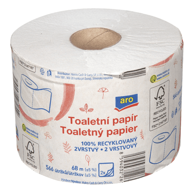 ARO Toaletní papír recyklovaný 2vrstvý, 1 role