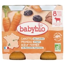 Babybio Bio menu mrkev a sušené švestky s hovězím masem 2 x 200g