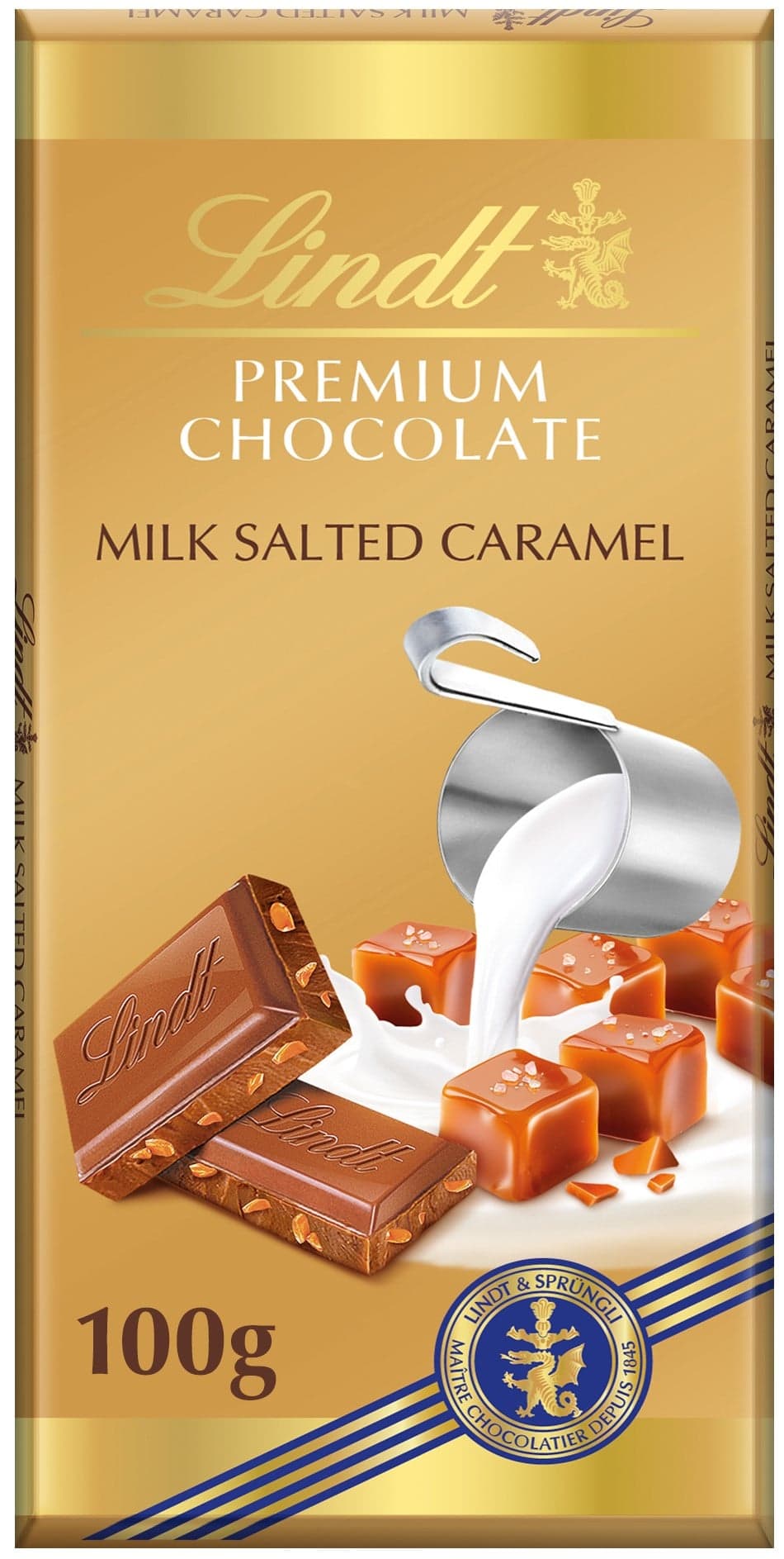 Lindt Čokoláda Gold Tablet Premium Mléčná s kousky slaného karamelu