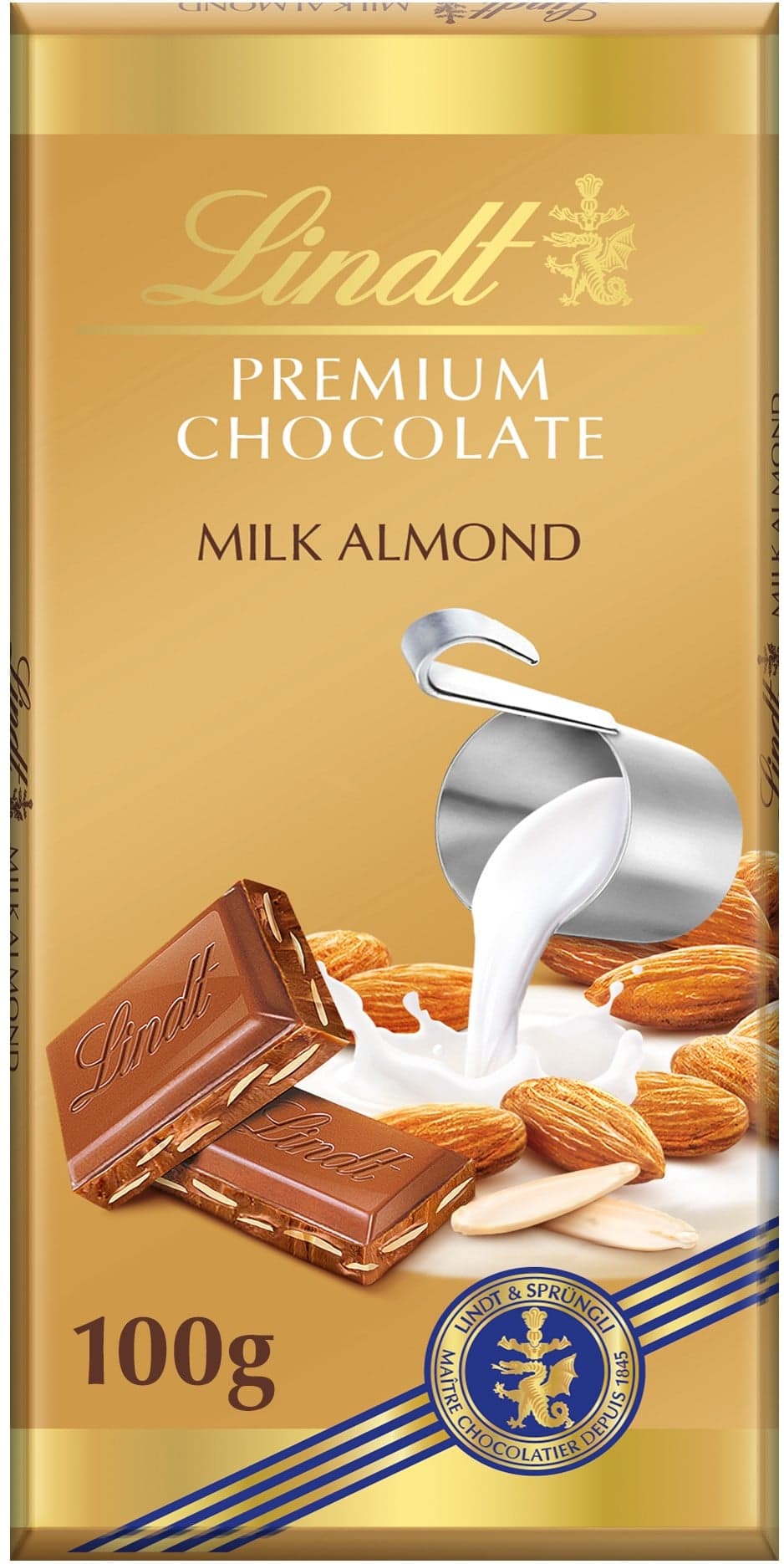 Lindt Čokoláda Gold Tablet Premium Mléčná s celými mandlemi