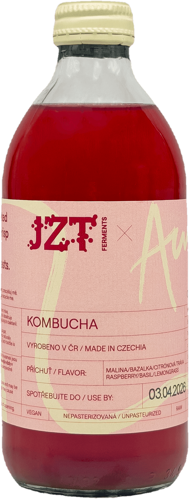 JZT Ferments Kombucha x Aura Malina, bazalka a citronová tráva