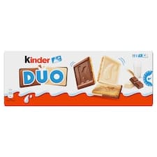 Kinder Duo sušenky s jemnou mléčnou čokoládou a bílou čokoládou 12 ks 150g