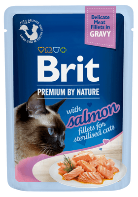 Brit Premium by Nature Filety s lososem ve šťávě pro dospělé kastrované kočky