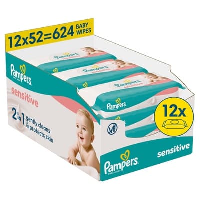 Pampers Ubrousky Sensitive Plastic Free (12x 52 ks)