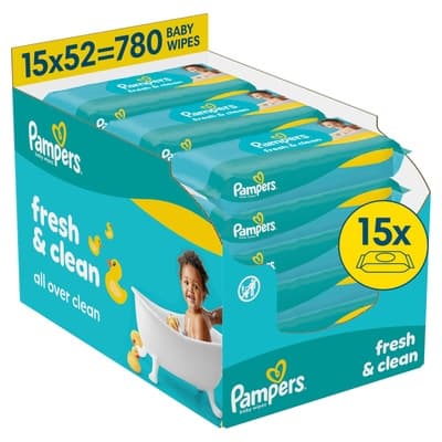 Pampers Ubrousky Fresh Clean Plastic Free (15x 52 ks)