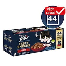 Felix Tasty Shreds kapsičky pro kočky hovězí, kuře, kachna, krůta ve šťávě 44 x 80g