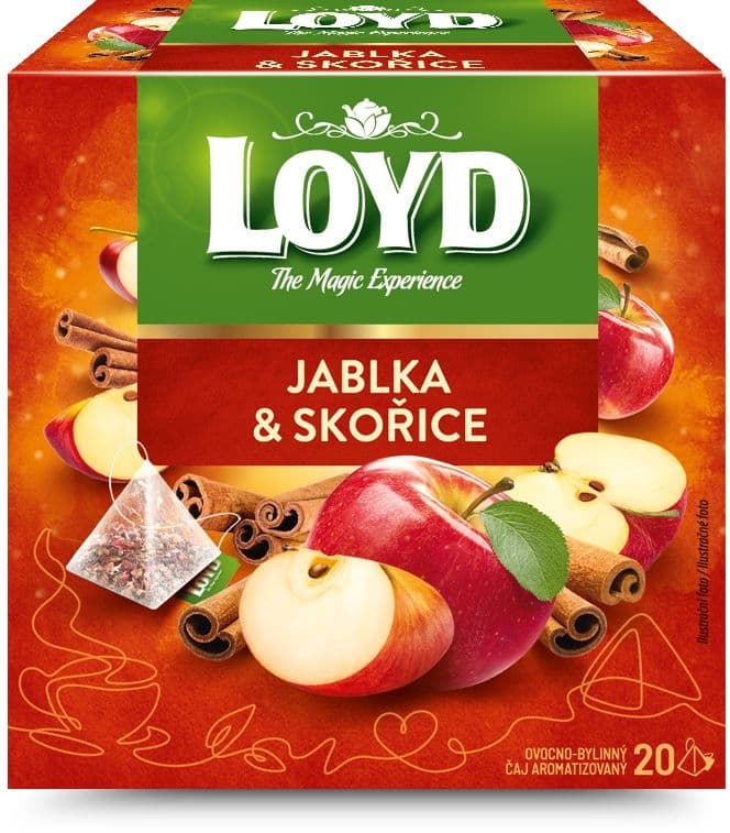 Loyd pyramida Jablko & skořice 45g<br>Ovocno-bylinný čaj aromatizovaný porcovaný s příchutí jablka a skořice.