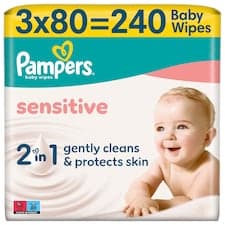 Pampers Sensitive Baby Dětské Čisticí Ubrousky 3 Balení 80 Ubrousků = 240 Čisticích Ubrousků