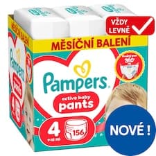 Pampers Active Baby Plenkové Kalhotky, Velikost 4, 156 Kusů, 9kg-15kg