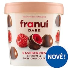 franuí Zmrzlé maliny s polevou z bílé a hořké čokolády 150g