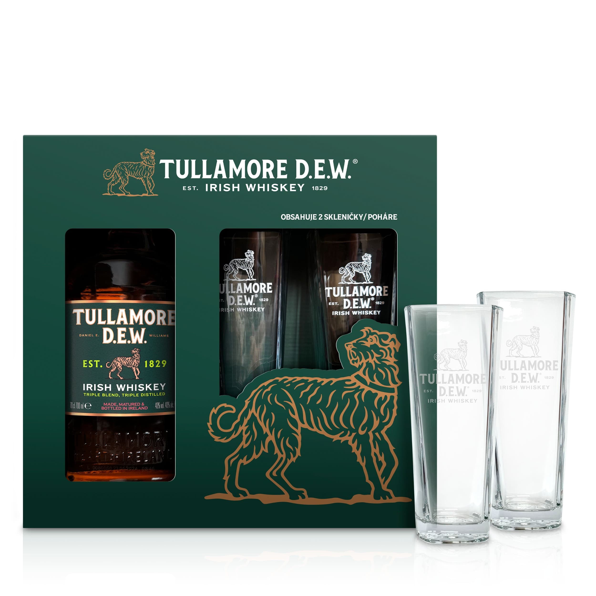 Tullamore Dew 0,7l + 2 vysoké skleničky