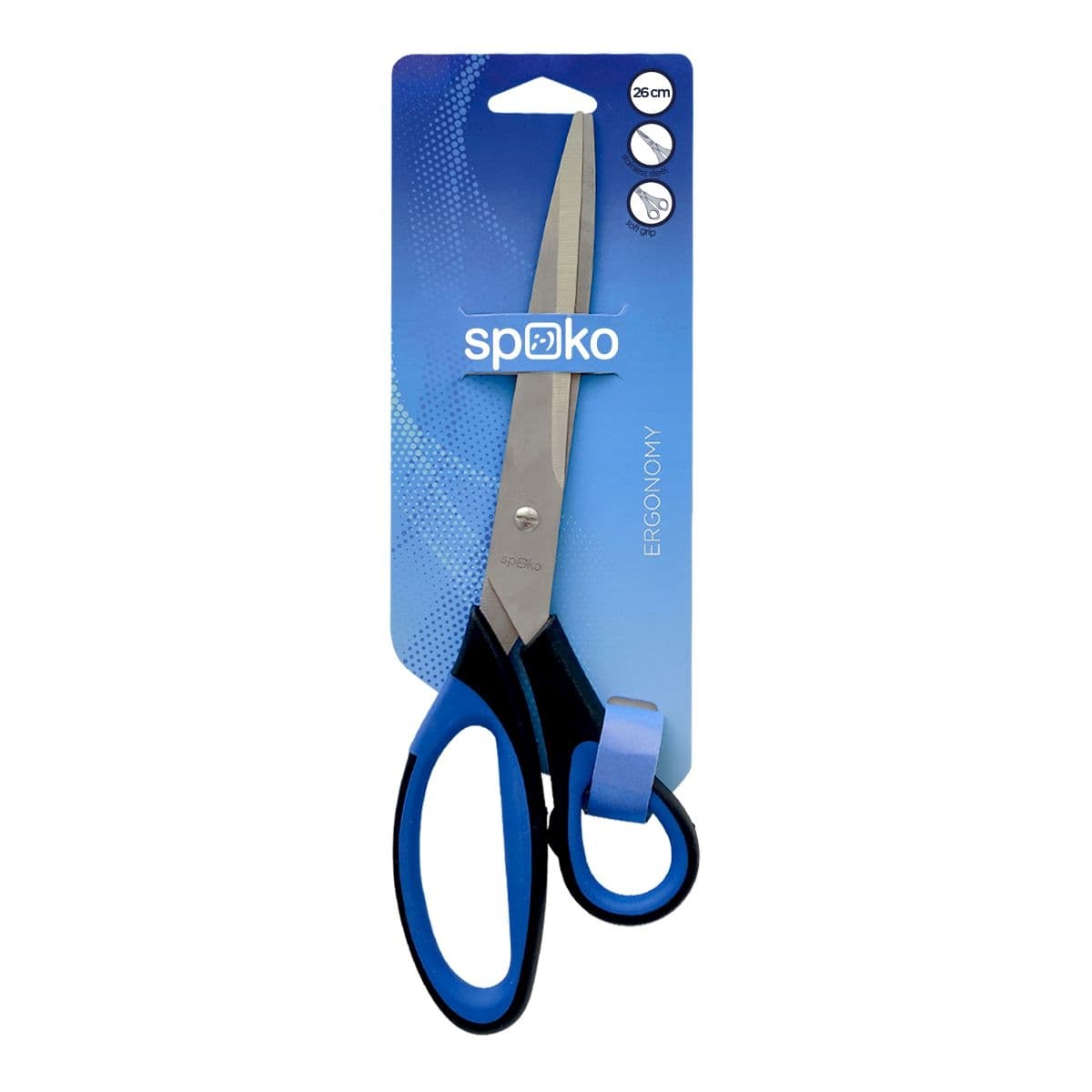 Spoko Nůžky Ergonomy 26 cm, asymetrické, černomodré