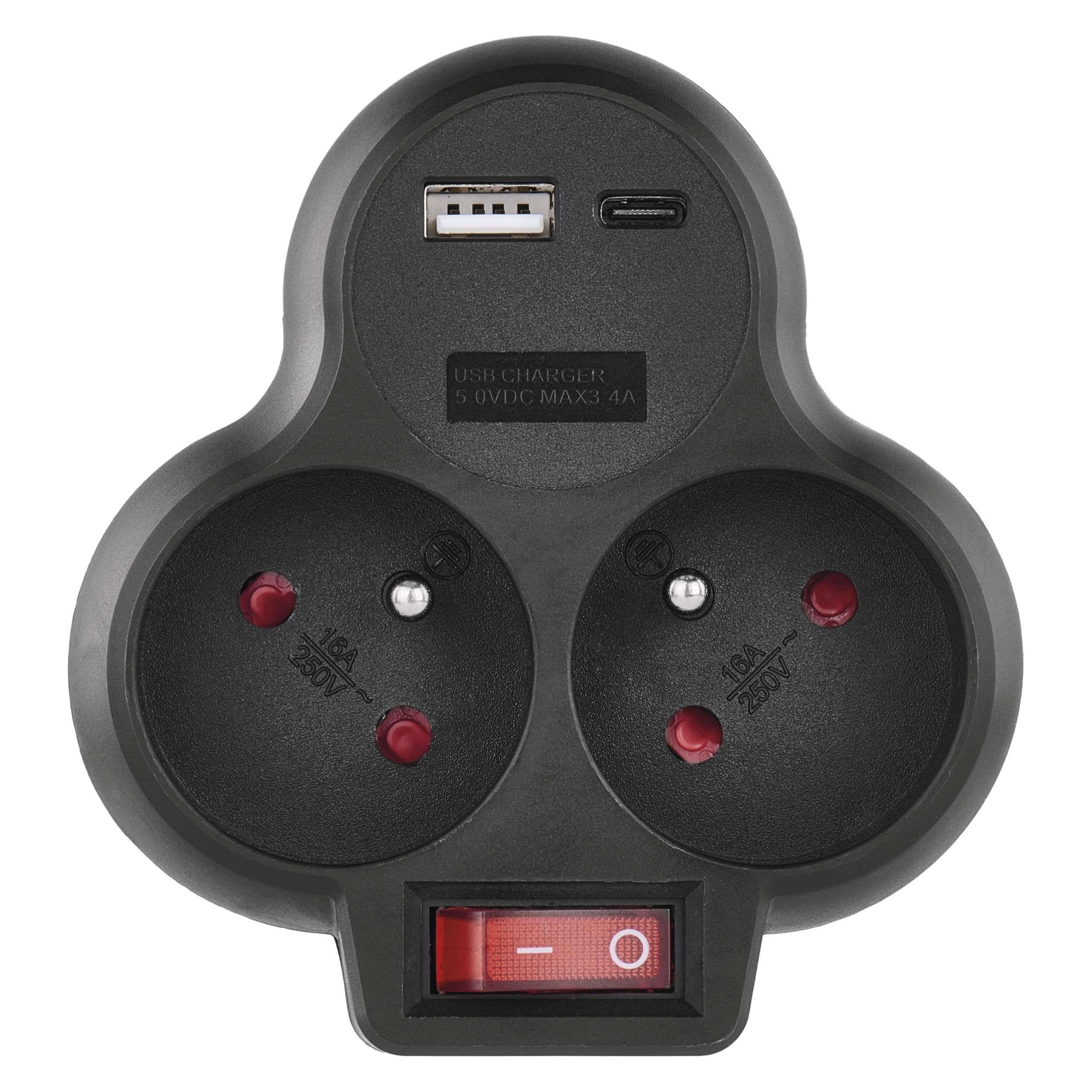 Emos Rozbočovací zásuvka 2×, vyp., 1×USB-A+1×USB-C, černá