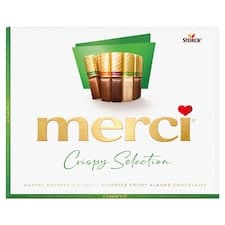 merci Crispy Selection výběr čokoládových pralinek s kousky mandlí a lískových ořechů 250g
