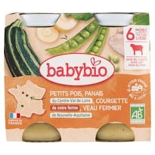 Babybio Bio menu hrášek, pastinák a cuketa s telecím masem 2 x 200g
