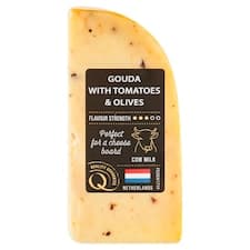 Gouda polotvrdý plnotučný zrající sýr s přídavkem rajčat a olivami