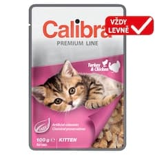 Calibra Premium Line kompletní krmivo pro koťata s krůtím a kuřecím v omáčce 100g