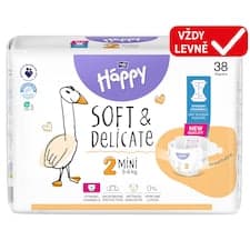 Bella Baby Happy dětské plenky s kanálky Soft & Delicate vel. 2 (3-6 kg), 38 ks