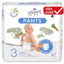 Bella Baby Happy Dětské plenkové kalhotky 3 midi 6-11 kg 26 ks