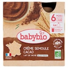 Babybio Bio mléčná svačinka krupice kakao 4 x 85g (340g)