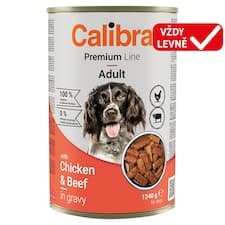 Calibra Premium Line duo nepravidelné kousky pro psy s kuřecím a hovězím v omáčce 1240g