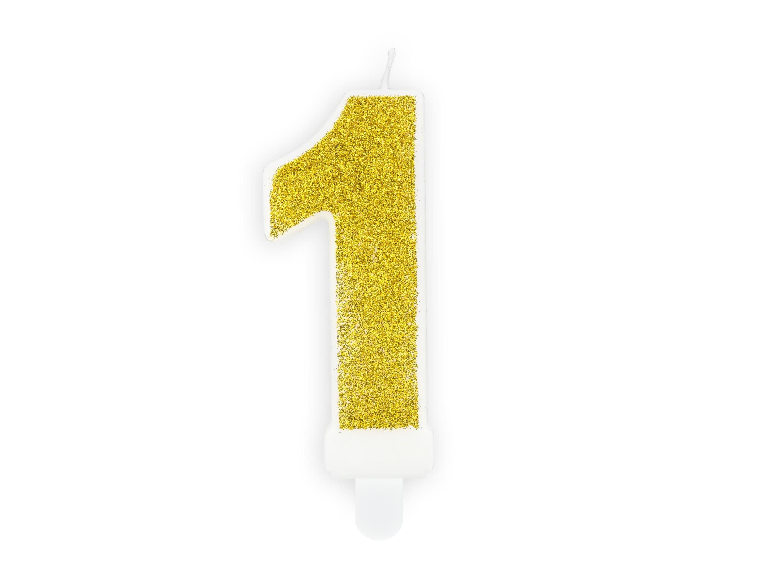 PartyDeco Svíčka, 7 cm, číslice 1, zlatá
