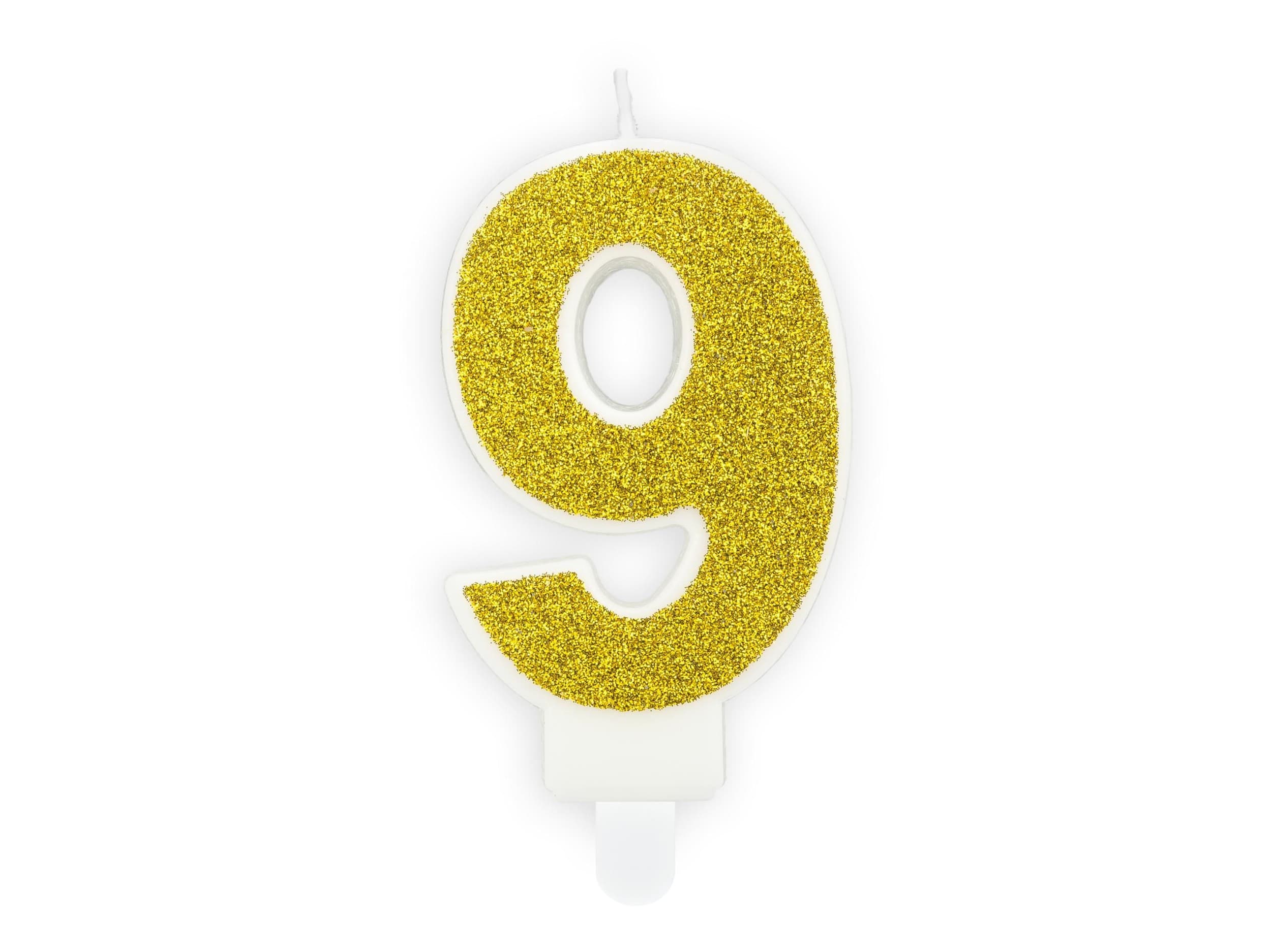 PartyDeco  Svíčka, 7 cm, číslice 9, zlatá