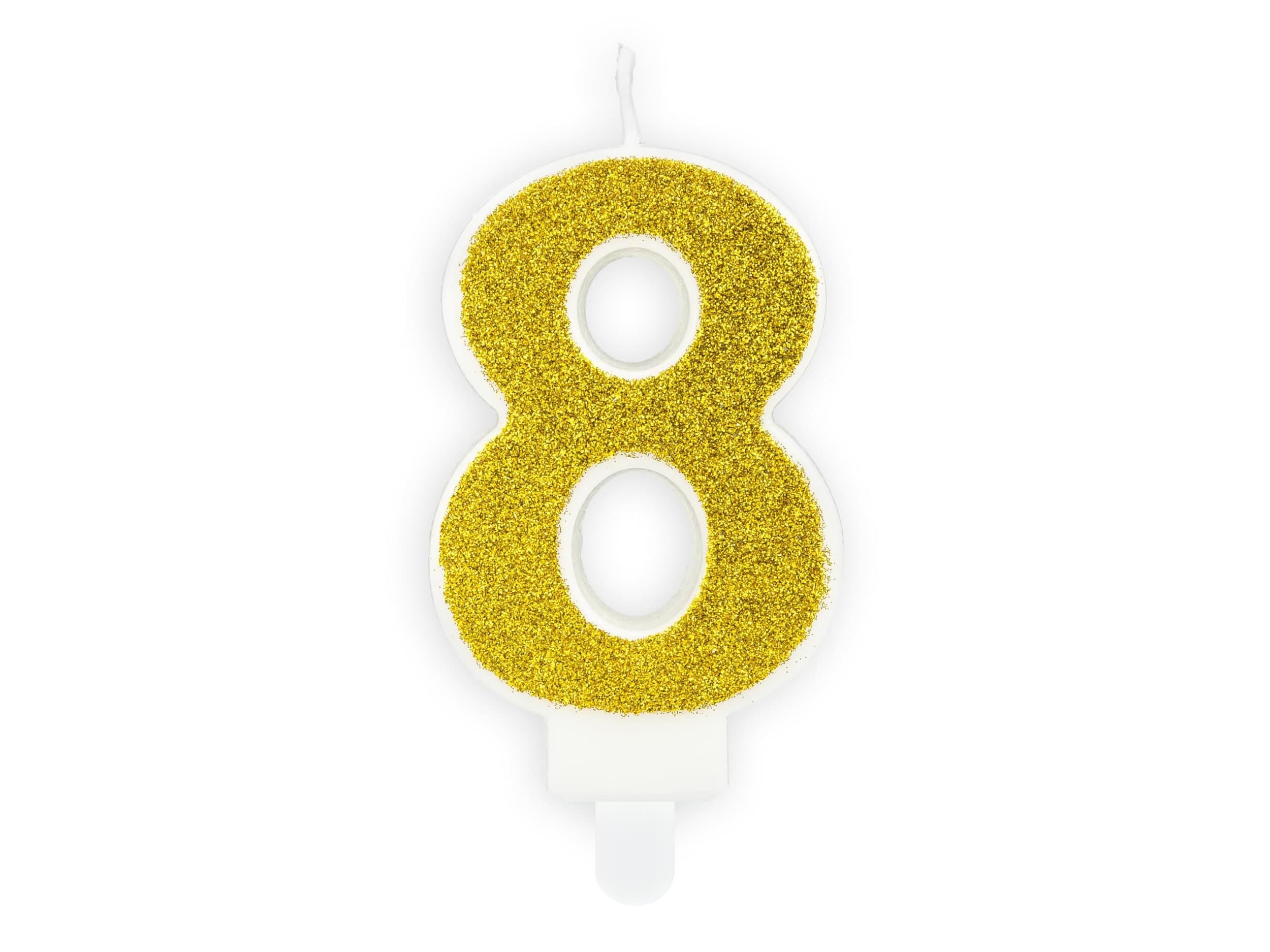 PartyDeco Svíčka, 7 cm, číslice 8, zlatá