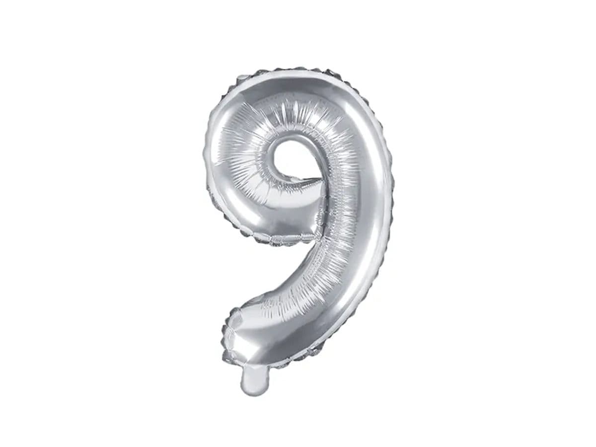 PartyDeco Balónek, 35cm, fóliový, stříbrná,"9"