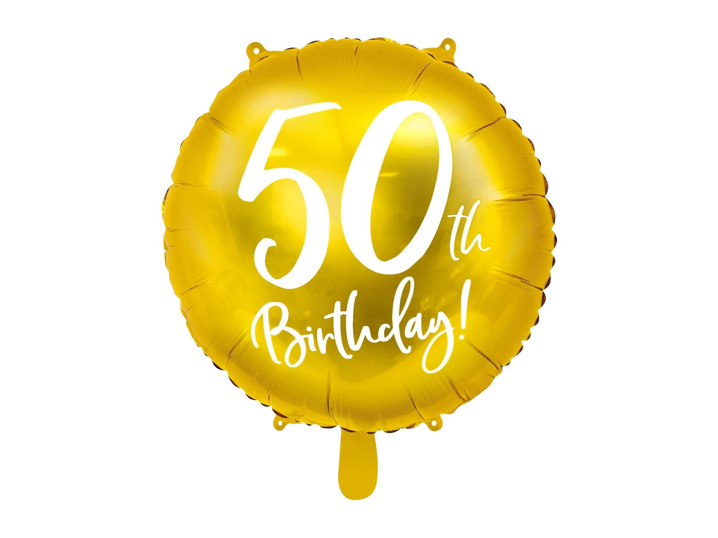 PartyDeco Balónek, 45 cm, fóliový, 50TH, zlatá