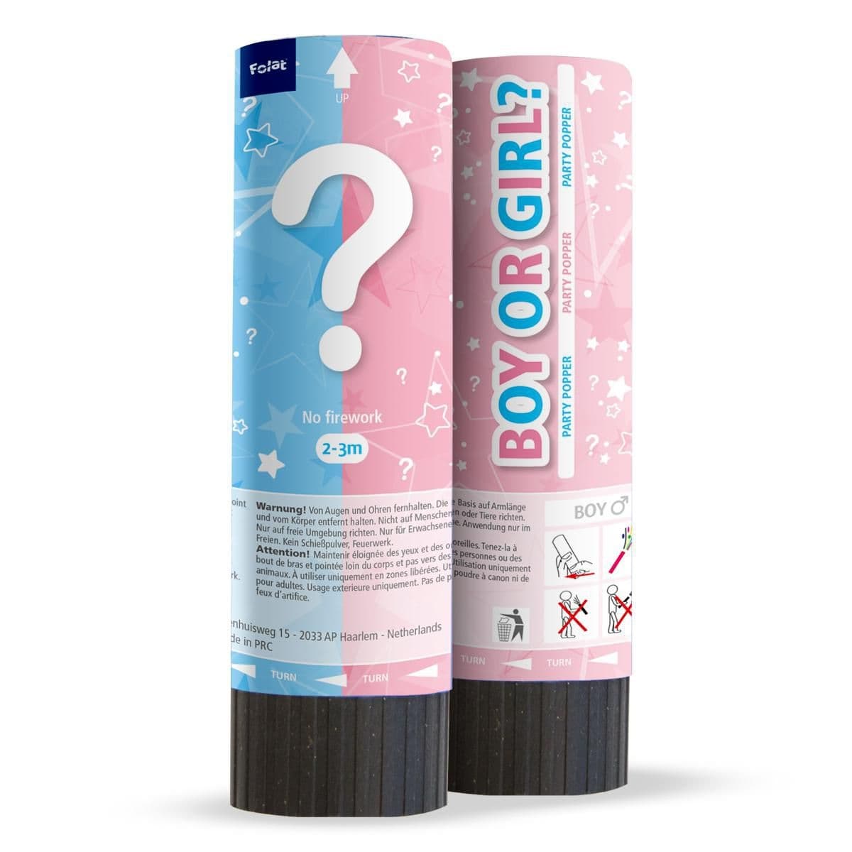 Konfety vystřelovací Gender reveal, 15cm, mix barev